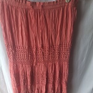 Women's Coral Crochet-Tier Maxi Skirt